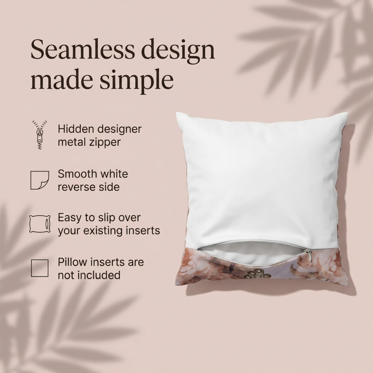 Floral Throw Pillow Covers - Bird Design Cushions With Zipper Closure