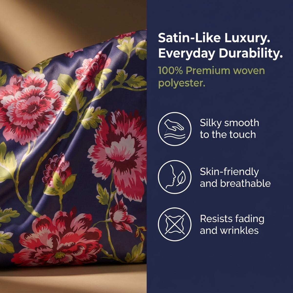 Floral Throw Pillow Covers - 14 x 20 Inch Decorative Cushion Cases | Dark Blue