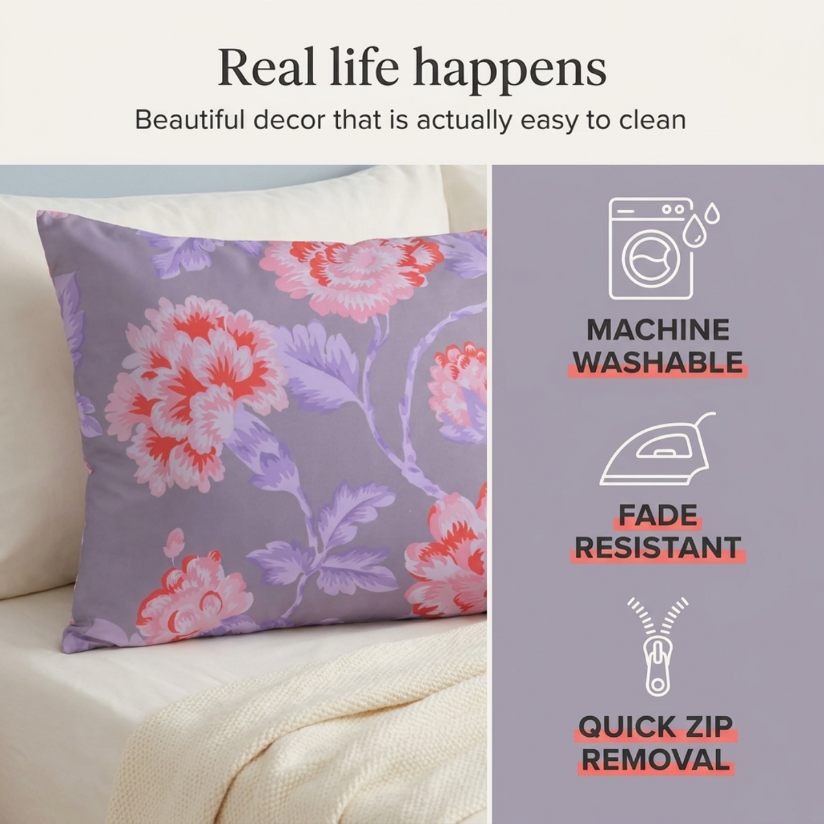 Floral Throw Pillow Covers - 14 x 20 Inch Decorative Cushion Covers with Zipper Closure