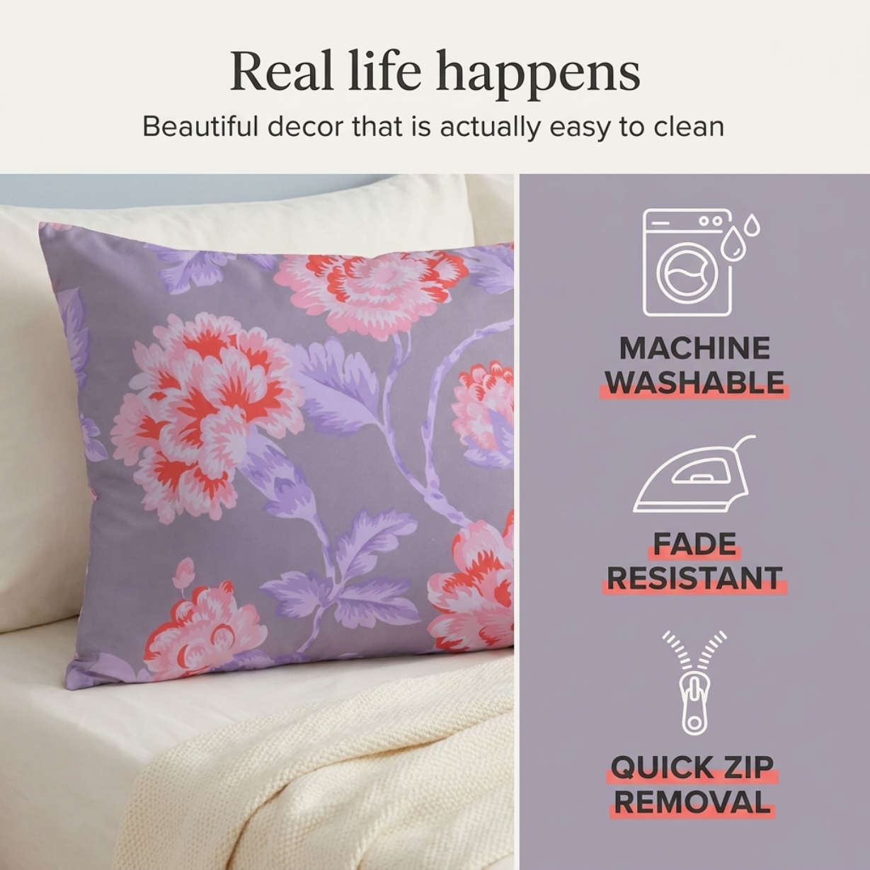 Floral Throw Pillow Covers - 14 x 20 Inch Decorative Cushion Covers with Zipper Closure