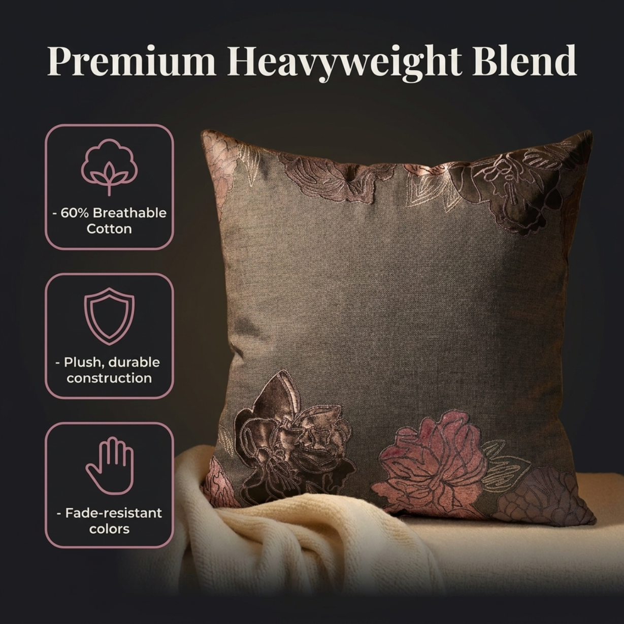 Gray Throw Pillow Covers - Set of 2 or 4 Embroidered Cushion Covers 14 x 20 Inches