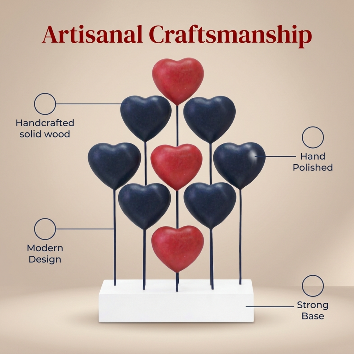 Wooden Heart Sculpture – Handmade Wooden Art Patriotic Home Decor with USA Flag Design