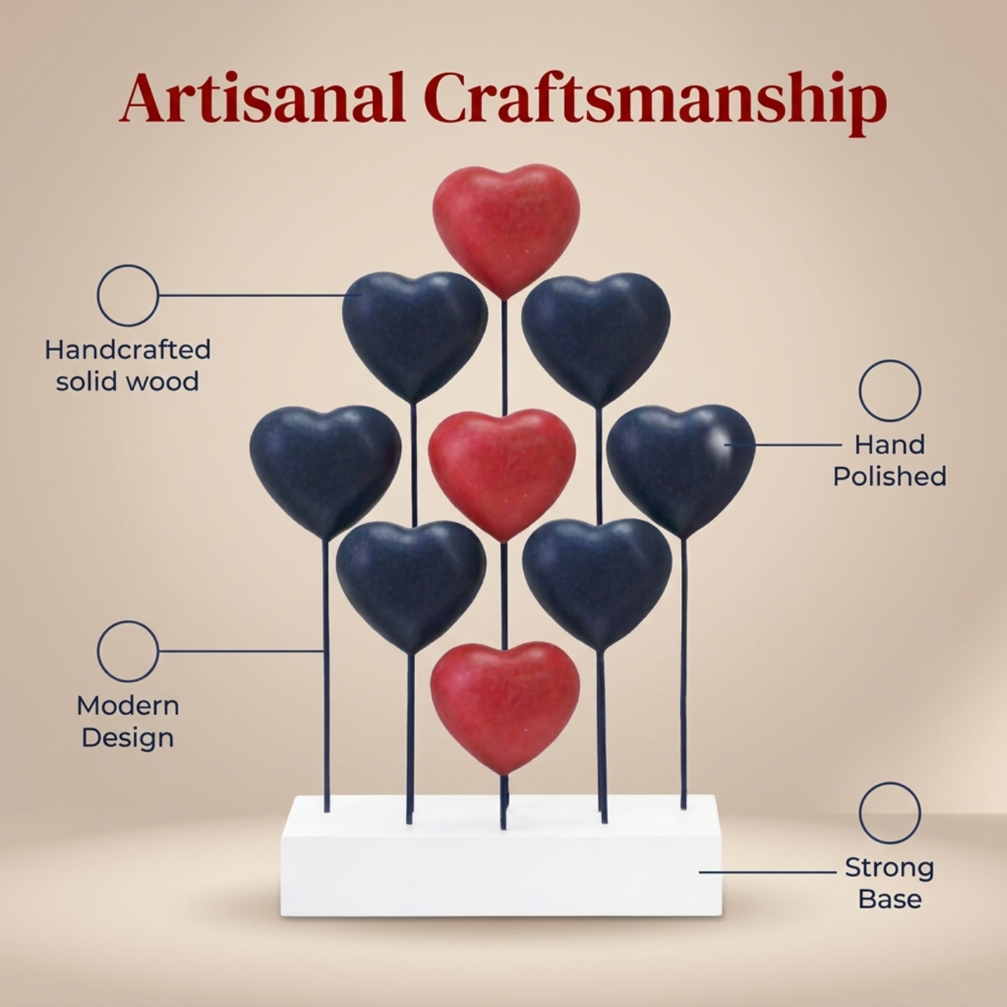 Wooden Heart Sculpture – Handmade Wooden Art Patriotic Home Decor with USA Flag Design
