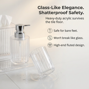 Acrylic Bathroom Set – Modern Bathroom Accessories with Soap Dispenser Pump & Tray