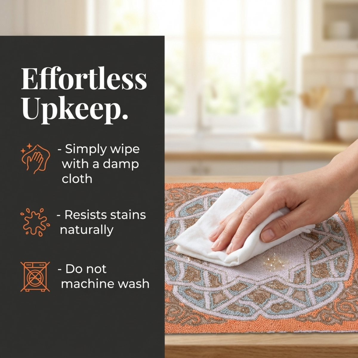 Beaded Placemats - Handmade Embroidered Satin Backing, Scratch & Heat Resistant