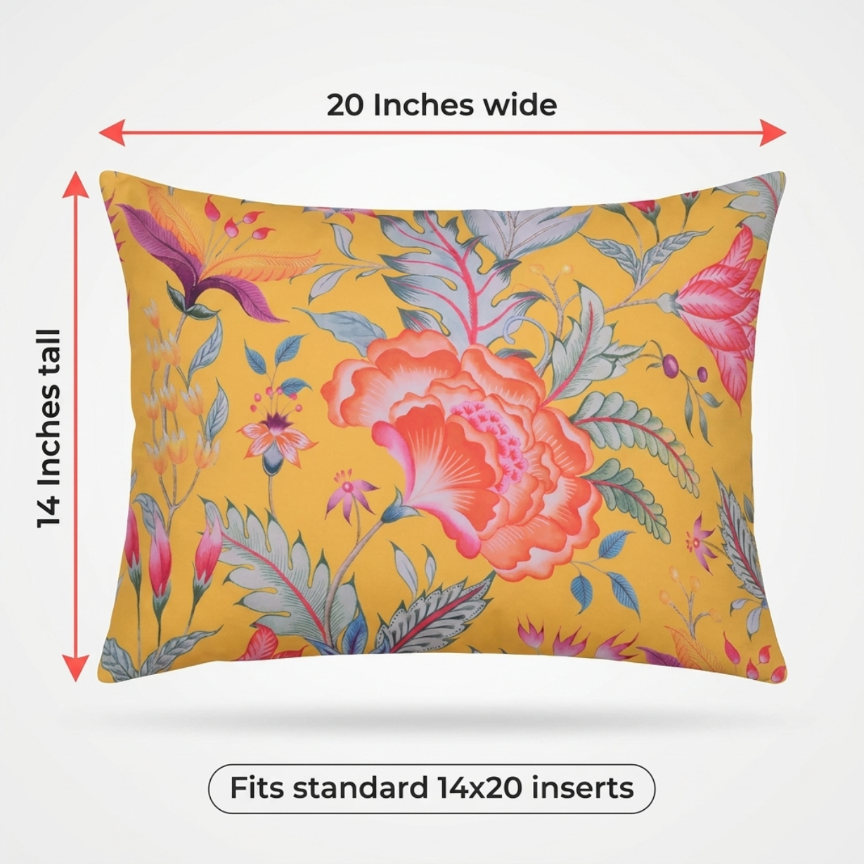 Floral Throw Pillow Covers - 14 x 20 Inches Dark Yellow Decorative Cushion Case
