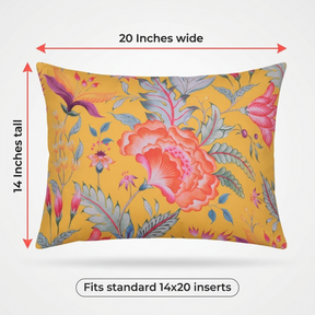 Floral Throw Pillow Covers - 14 x 20 Inches Dark Yellow Decorative Cushion Case