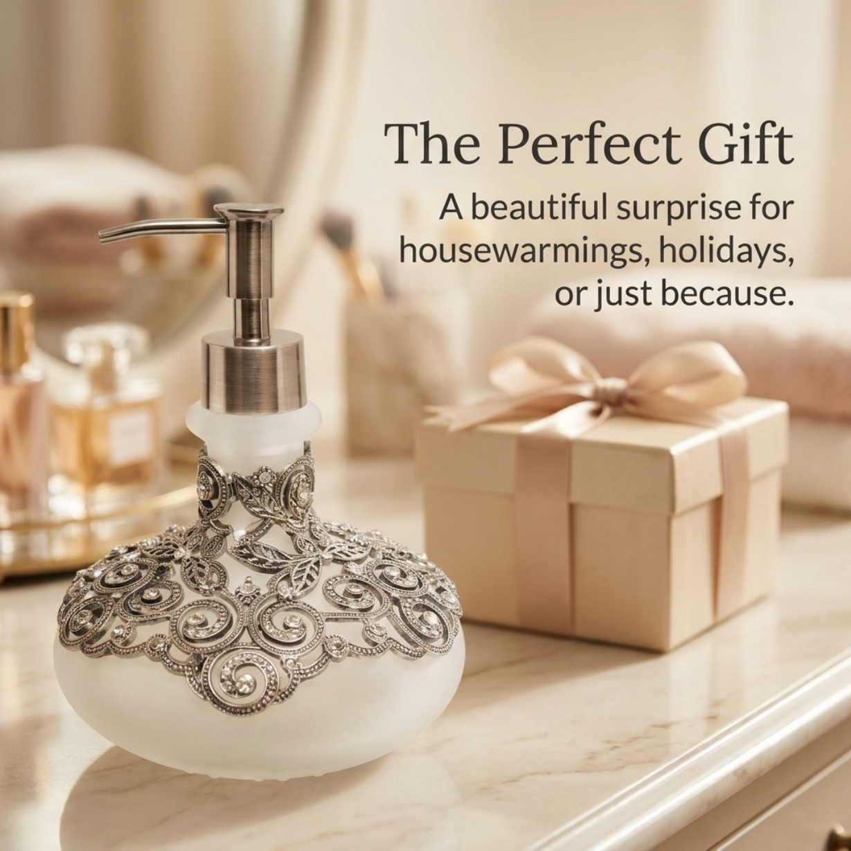 Soap Dispenser - Elegant Frosted Glass Bathroom Lotion Pump Bottle with Rhinestones