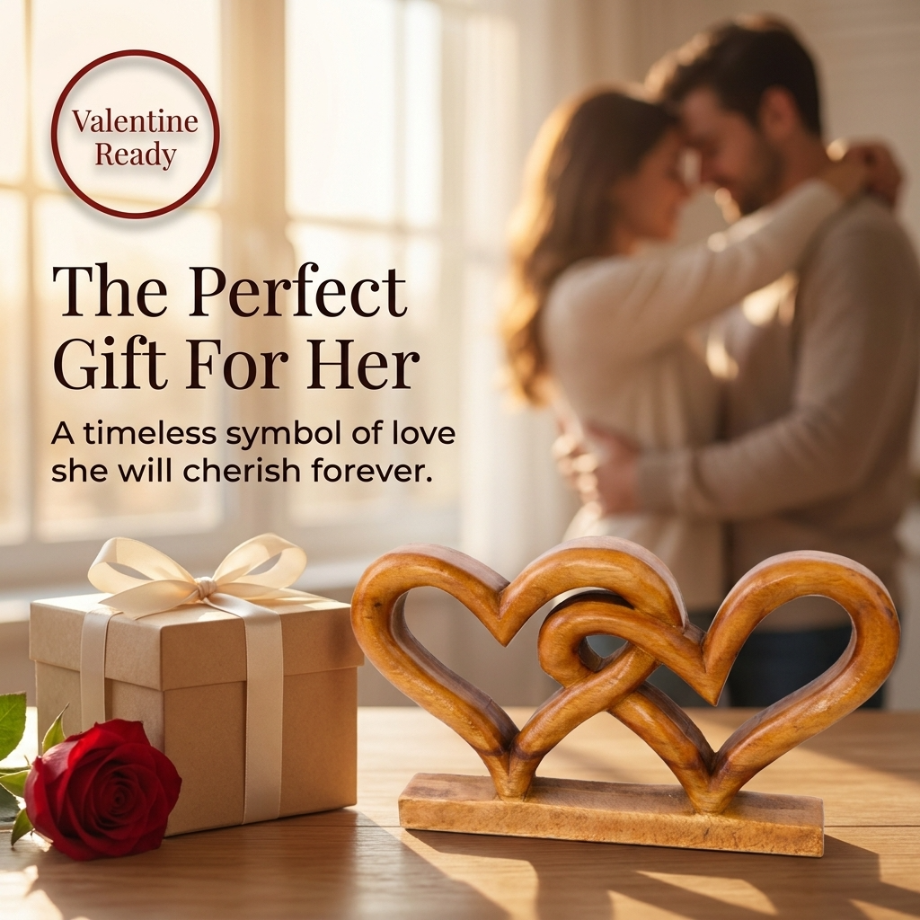 Wooden Heart Sculpture – Acacia Wood Love Symbol