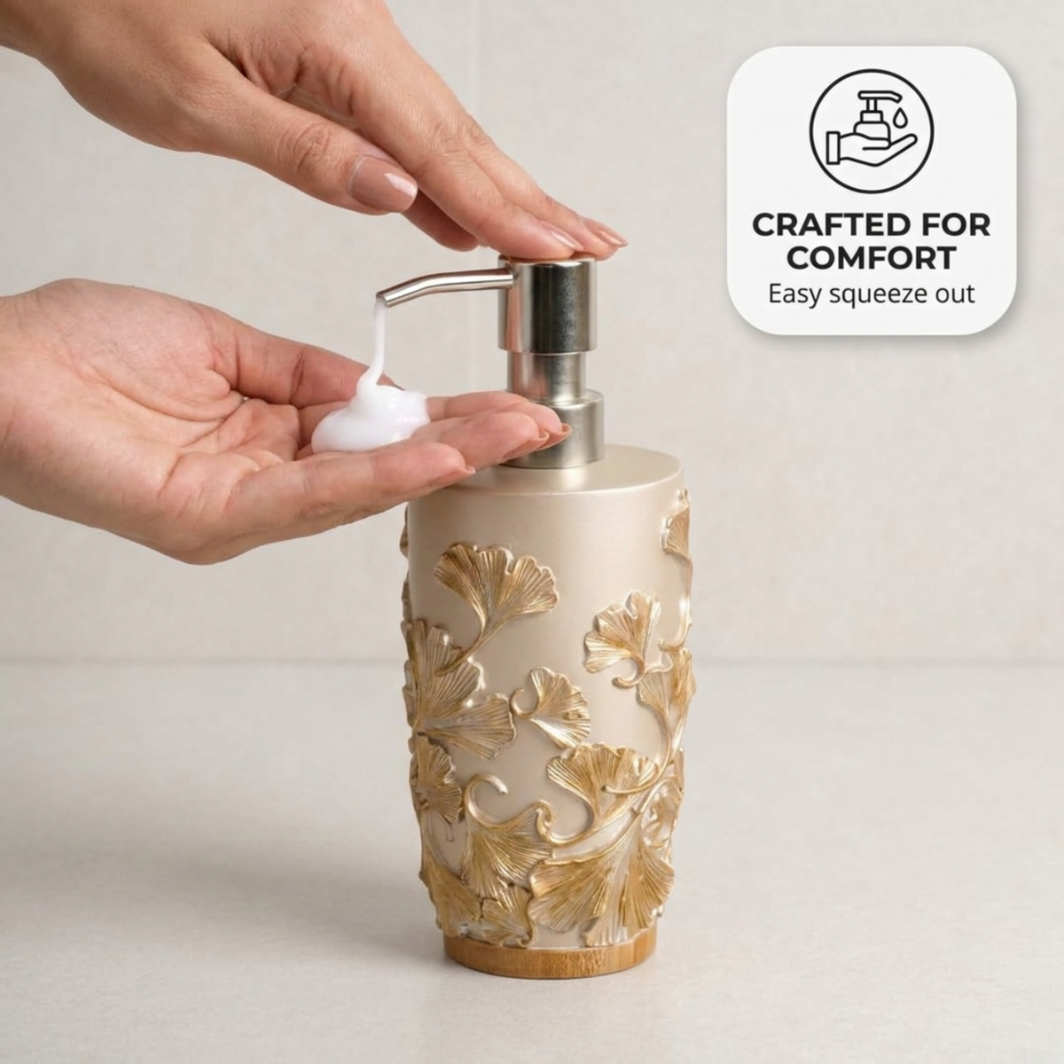 Set of six modern bathroom décor accessories from the Valencia Collection by AH7011, including soap dish, toothbrush holder, and more.