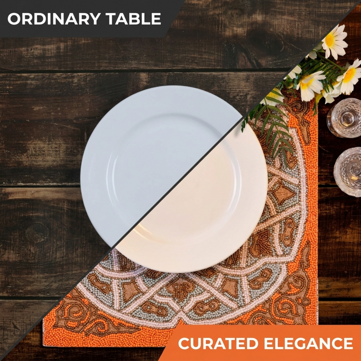 Beaded Placemats - Handmade Embroidered Satin Backing, Scratch & Heat Resistant