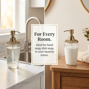 Liquid Soap Dispenser – Brass and Glass Decorative Bathroom Soap Pump with Corrosion Resistant Pump