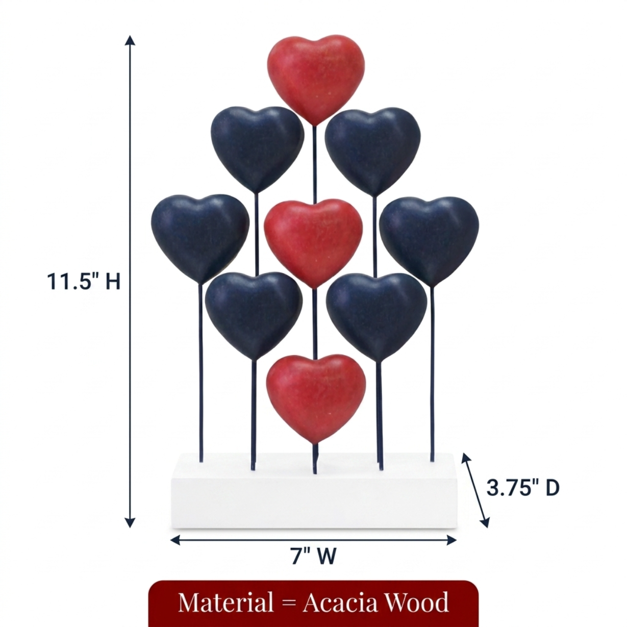 Wooden Heart Sculpture – Handmade Wooden Art Patriotic Home Decor with USA Flag Design