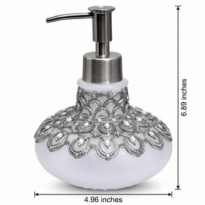 Soap Dispenser – Frosted Glass Bathroom Accessory with Pewter Pump & Rhinestone Details