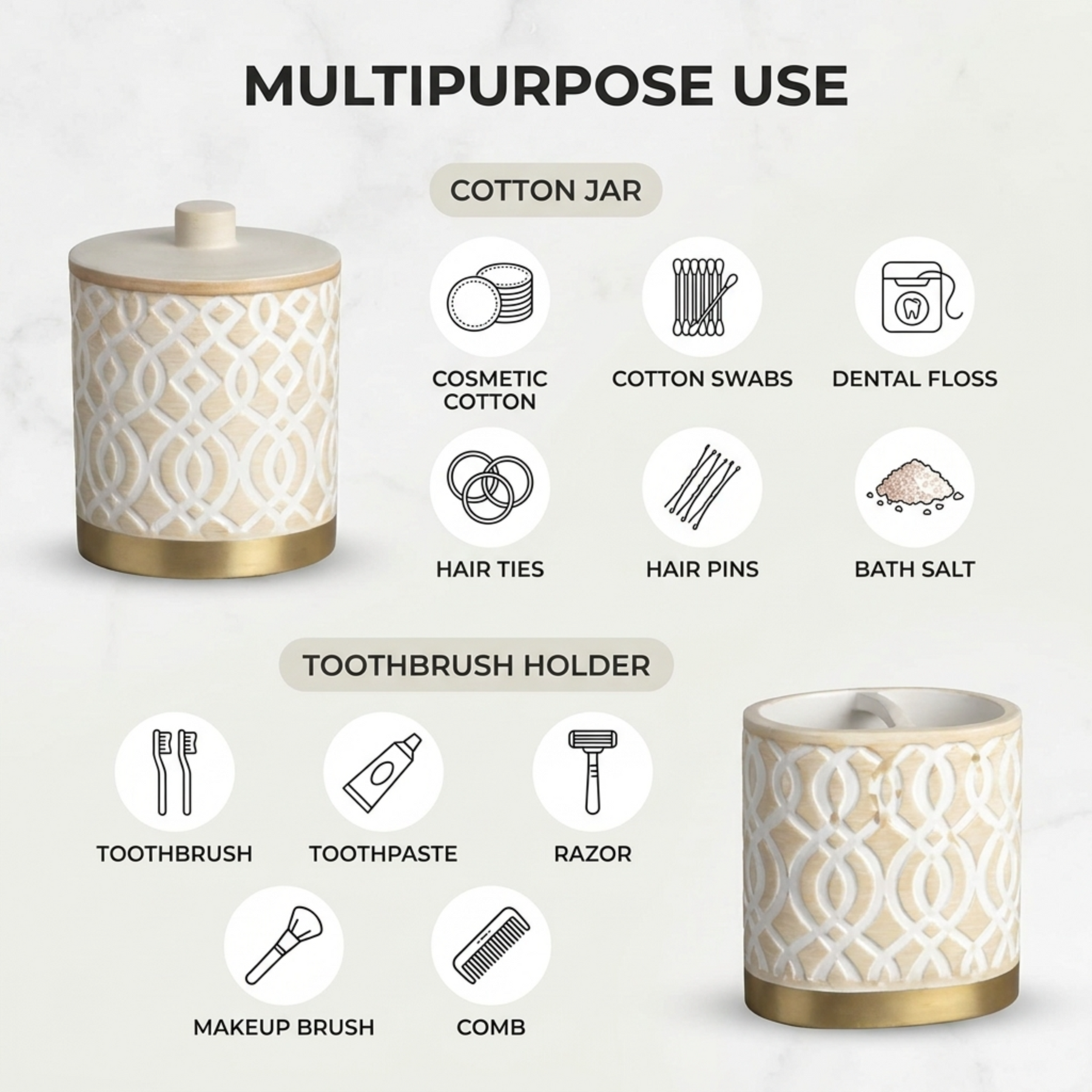 Elegant modern bathroom décor accessories set of 6 from HG626 Solana Collection, featuring sleek soap dispensers and toothbrush holders.