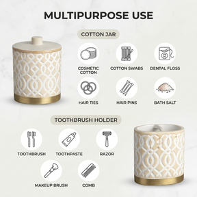 Elegant modern bathroom décor accessories set of 6 from HG626 Solana Collection, featuring sleek soap dispensers and toothbrush holders.