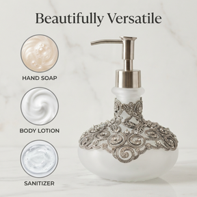 Soap Dispenser - Elegant Frosted Glass Bathroom Lotion Pump Bottle with Rhinestones