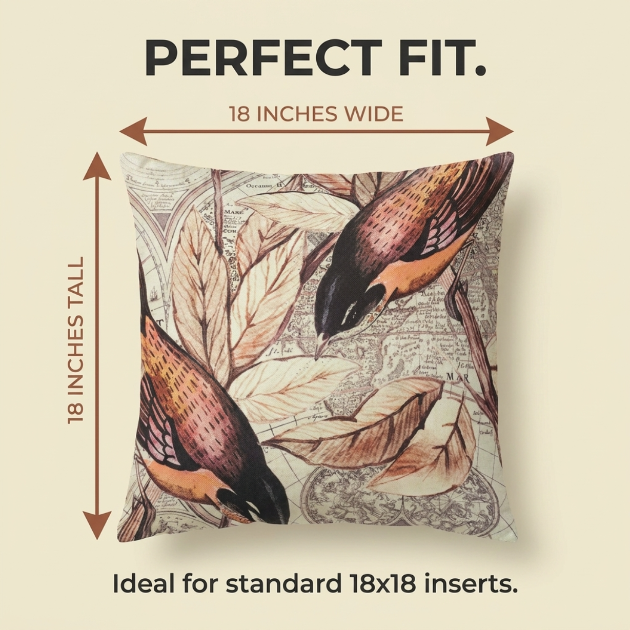 Embroidered Throw Pillow Covers - Nature Design Cushions | Luxury Cushion Covers 18x18 Inch