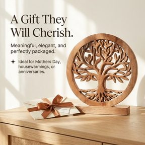 Medium Cloverly Tree of Life wooden sculpture by Decozen Luxe, handmade decorative wooden décor for home or gift.