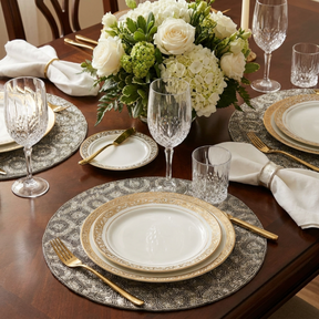 Beaded Placemats - Handmade Round Decorative Table Mats 14 Inch Satin Backed