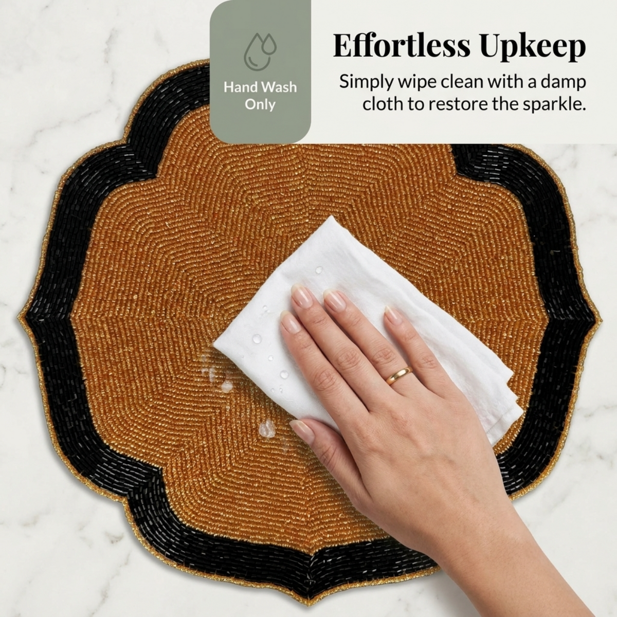 Beaded Placemats – 14 Inch Heat Resistant Copper Black Dining Table Mats