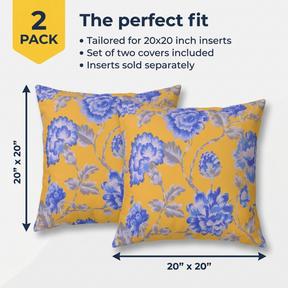 Floral Throw Pillow Covers - 20 x 20 Inches | Yellow Floral Cushion Covers