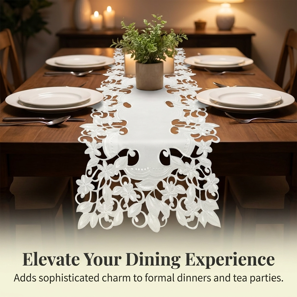 White Table Runner – Darvin Collection, 14x108 Inch