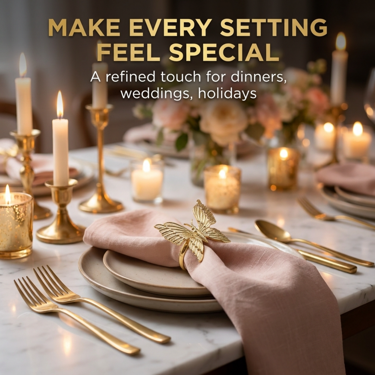 Golden butterfly napkin rings by ZWZ-19-087, decorative gold butterfly design for elegant dining table décor