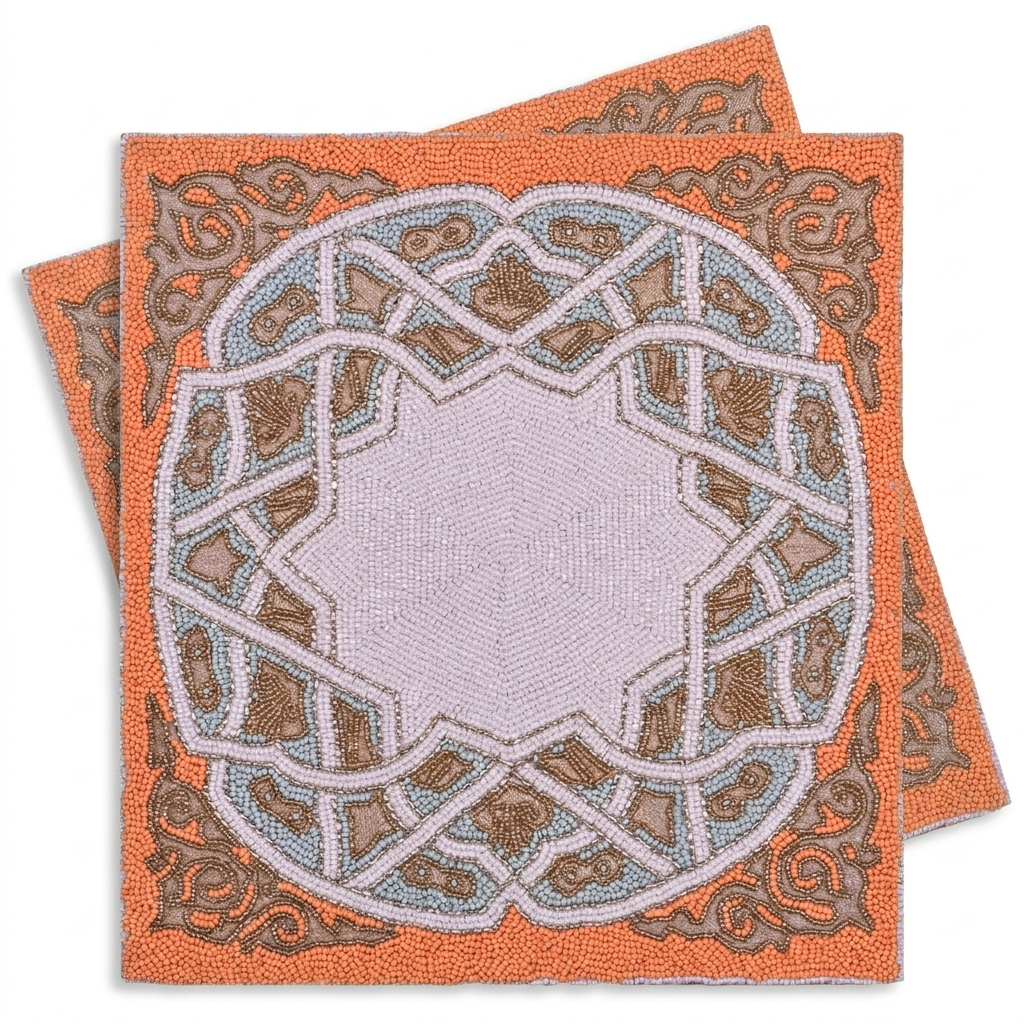 Beaded Placemats - Handmade Embroidered Satin Backing, Scratch & Heat Resistant