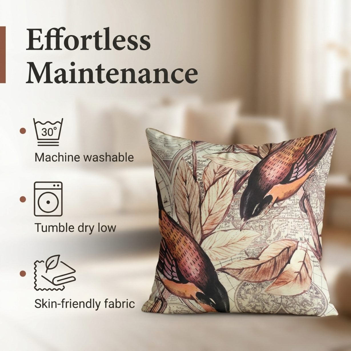 Embroidered Throw Pillow Covers - Nature Design Cushions | Luxury Cushion Covers 18x18 Inch