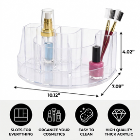 Clear Makeup Organizer - Acrylic Cosmetic Storage Box with 7 Slots for Daily Use