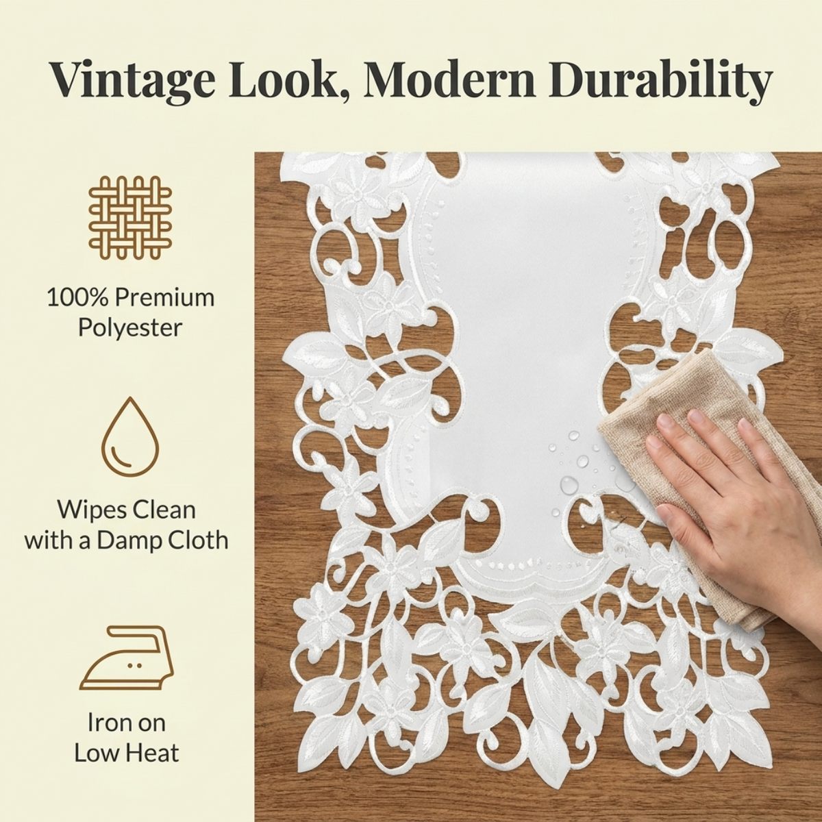 White Table Runner – Darvin Collection, 14x108 Inch