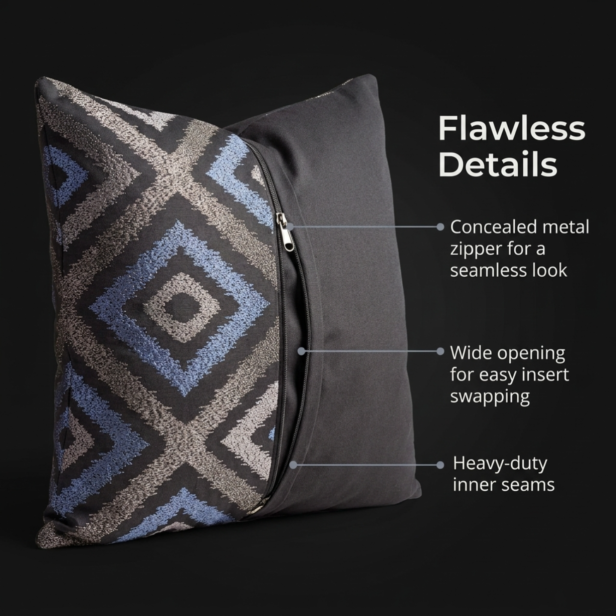 Blue Gray Pillow Covers - 20 x 20 Inch Throw Pillow Covers | Embroidered Linen Cushion