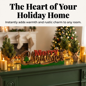 Handmade Wooden Sculpture – Merry Christmas Decoration | Solid Acacia Wood Sign