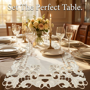 Light Beige Table Runner with European Embroidery – Rustic Vintage Decor