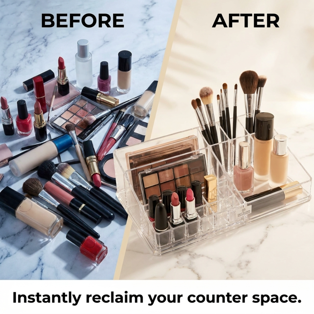 Clear Makeup Organizer - Acrylic Cosmetic Holder with 21 Slots & Lipstick Storage