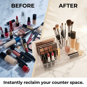 Clear Makeup Organizer - Acrylic Cosmetic Holder with 21 Slots & Lipstick Storage