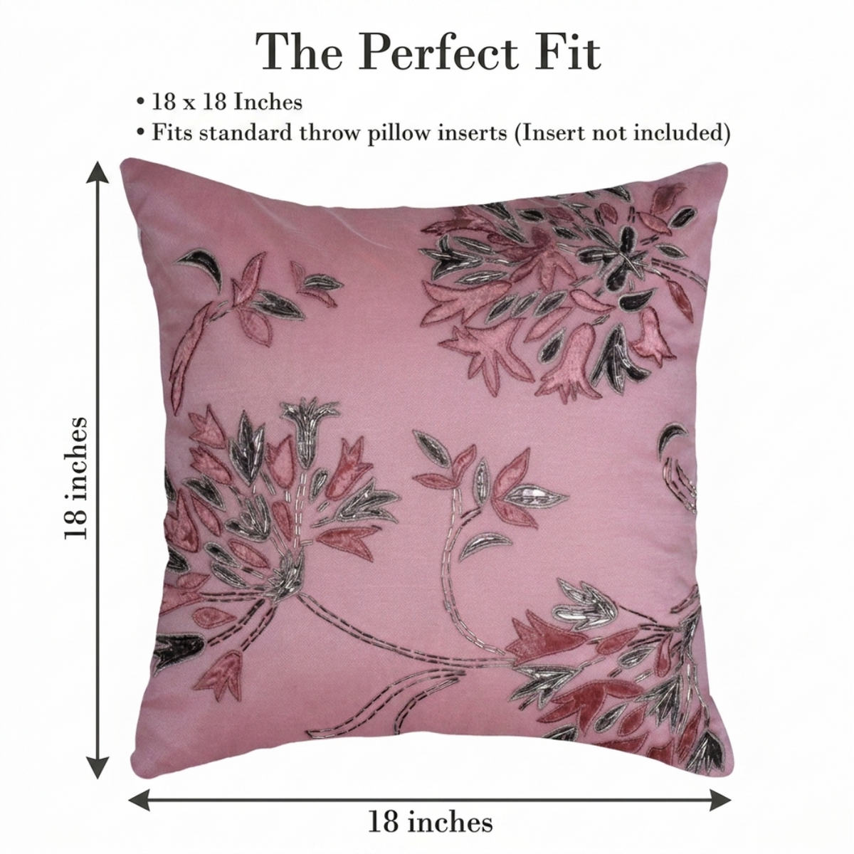 Pink Throw Pillow Covers - Set of 4 Embroidered Cushion Covers 18 x 18 Inches