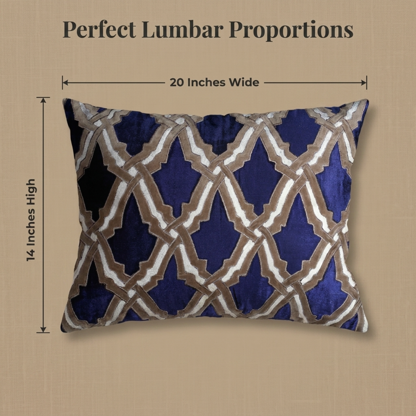 Navy Blue Throw Pillow | Embroidered Linen Cushion Cover 14 x 20 Inches