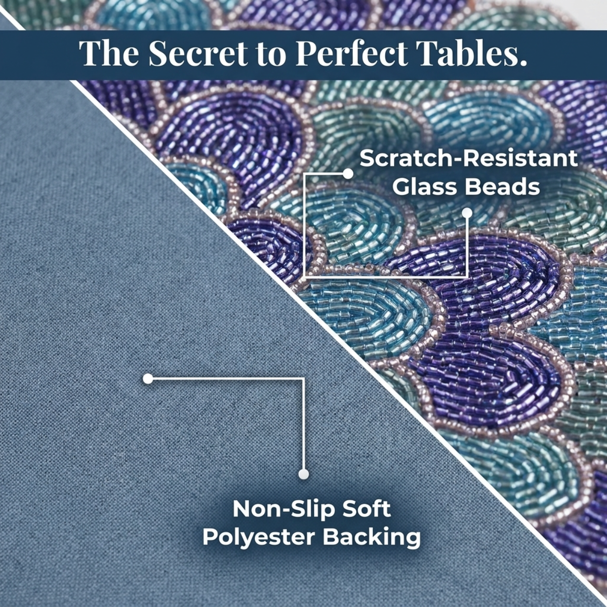 Beaded Placemats – Round Blue Green Table Mats | Heat & Scratch Resistant 15 Inch