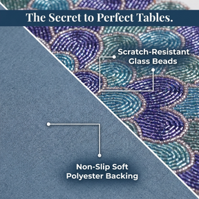 Beaded Placemats – Round Blue Green Table Mats | Heat & Scratch Resistant 15 Inch