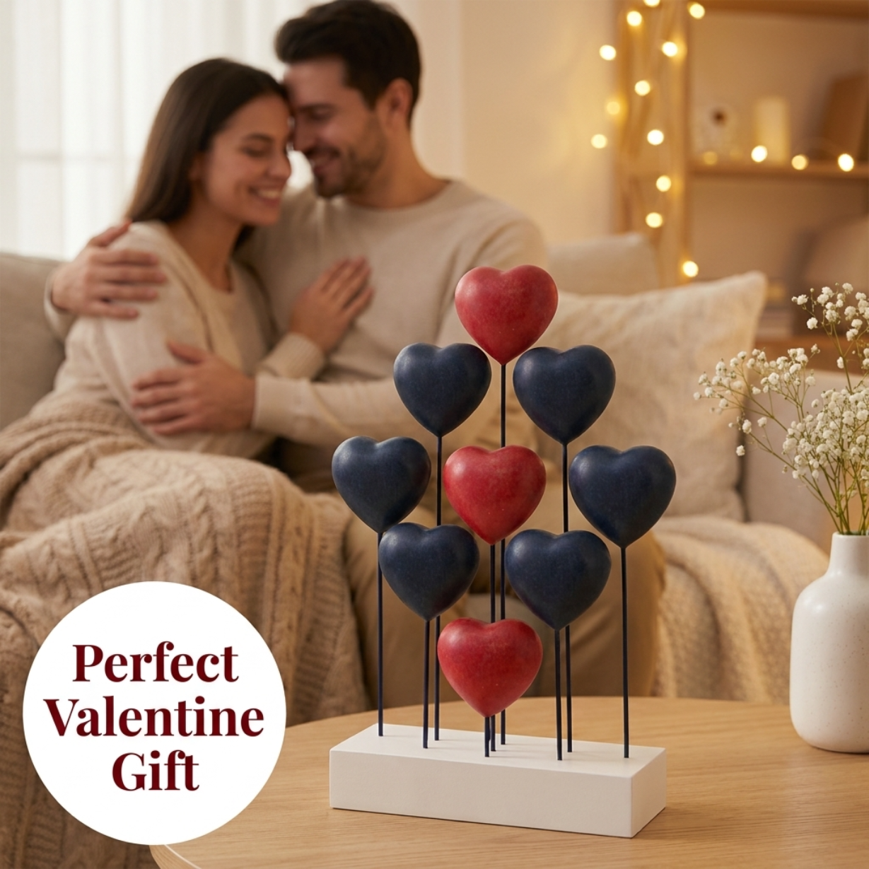 Wooden Heart Sculpture – Handmade Wooden Art Patriotic Home Decor with USA Flag Design