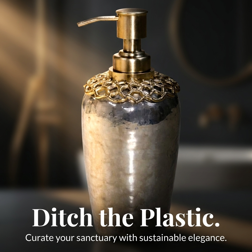 Liquid Soap Dispenser – Brass and Glass Decorative Bathroom Soap Pump with Corrosion Resistant Pump