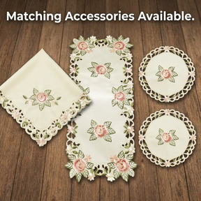 European Embroidery Table Runner – Cream Vintage Linen for Dining Table Decor