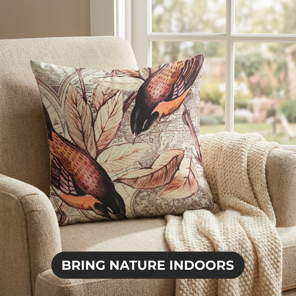 Embroidered Throw Pillow Covers - Nature Design Cushions | Luxury Cushion Covers 18x18 Inch