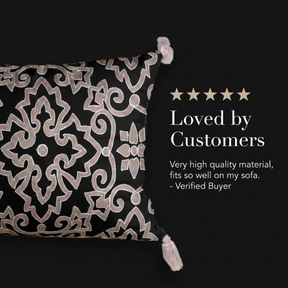 Throw Pillow Covers - Embroidered Black Beige Linen Cushion Cover Sets 18x18 Inches