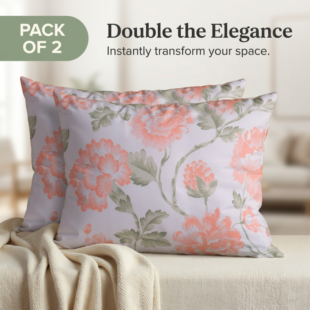 Floral Throw Pillow Covers - 14 x 20 Inches | Premium Fabric Cushion Cases