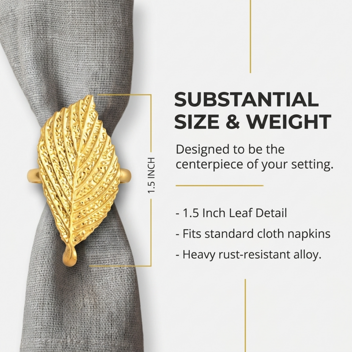 Golden Leaf napkin rings in gold leaf design by YGC-001, elegant decorative tableware for stylish dining settings