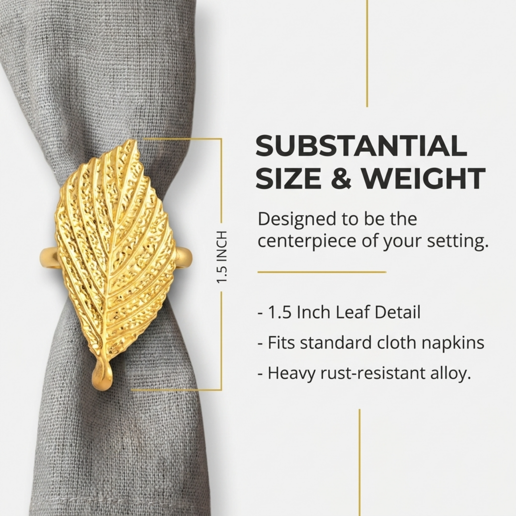 Golden Leaf napkin rings in gold leaf design by YGC-001, elegant decorative tableware for stylish dining settings
