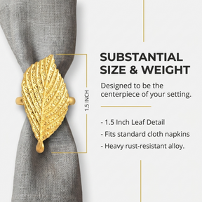 Golden Leaf napkin rings in gold leaf design by YGC-001, elegant decorative tableware for stylish dining settings